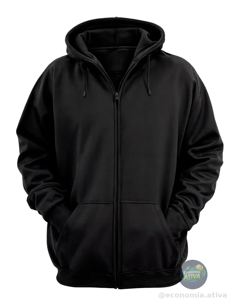 Moletom com Zíper Liso Sem Estampa Blusa de Frio Com Capuz Casaco Fechado Flanelado em Algodão Aberto Unissex Feminino Masculino Blusão