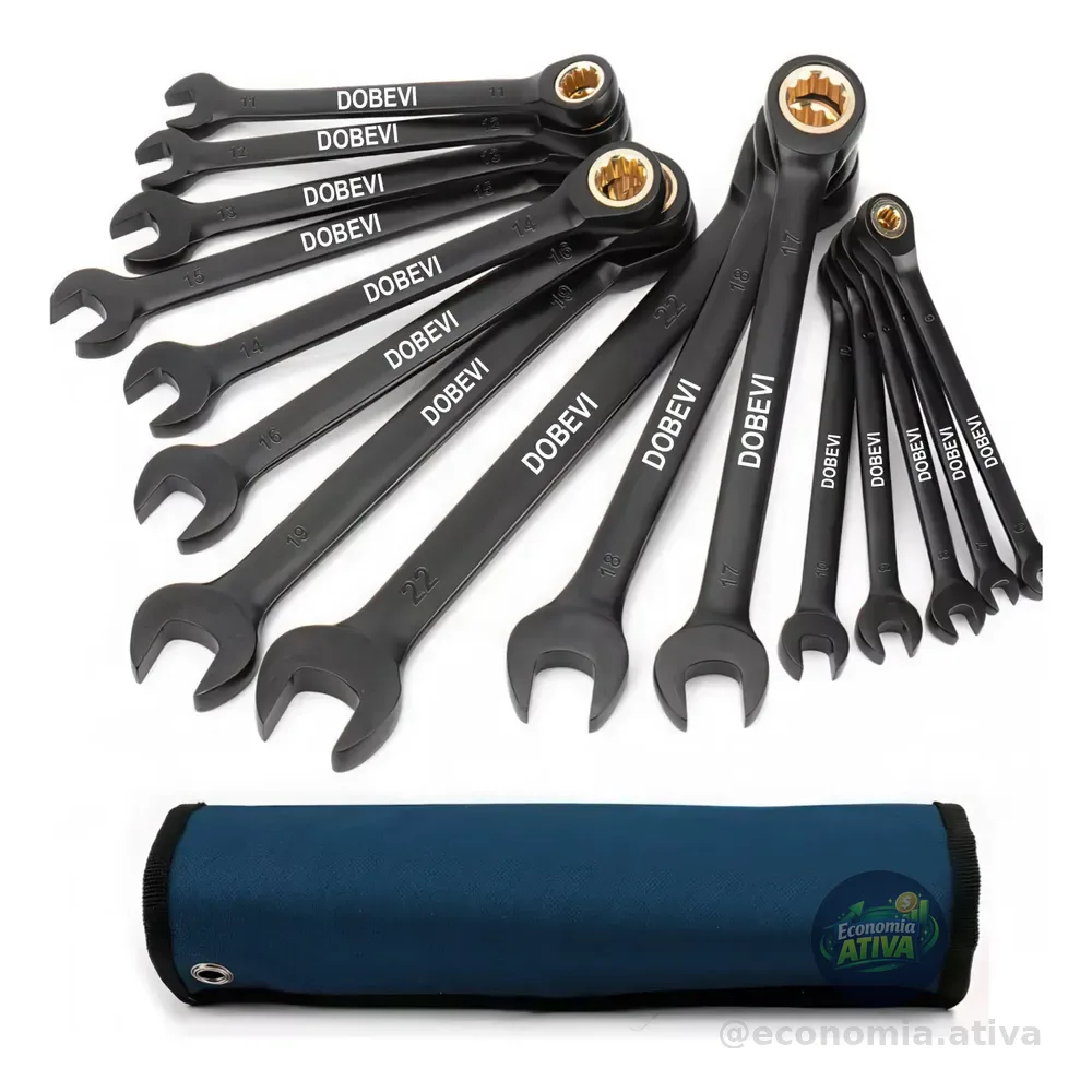 Chave Combinada Catraca Jogo De Chaves Com 15 Peças Dobevi Preto