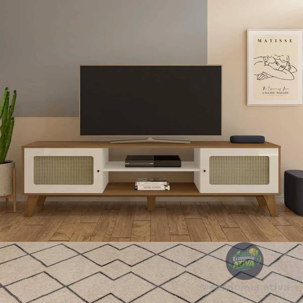 Rack para Tv ate 75" com 2 portas CHARLOTTE cor Cinamomo c/Off White - Artely