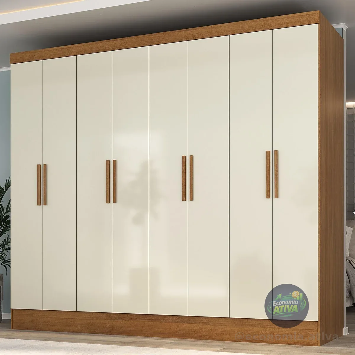 Guarda Roupa Casal 8 Portas 4 Gavetas Jatobá Yescasa Cinamomo/Off White
