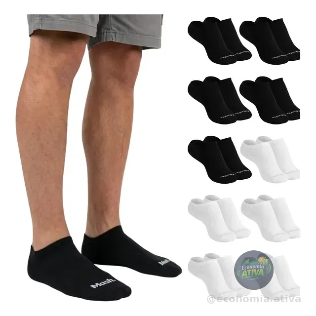 Kit 10 Pares Meia Invisível Soquete Algodão Confortável Mash