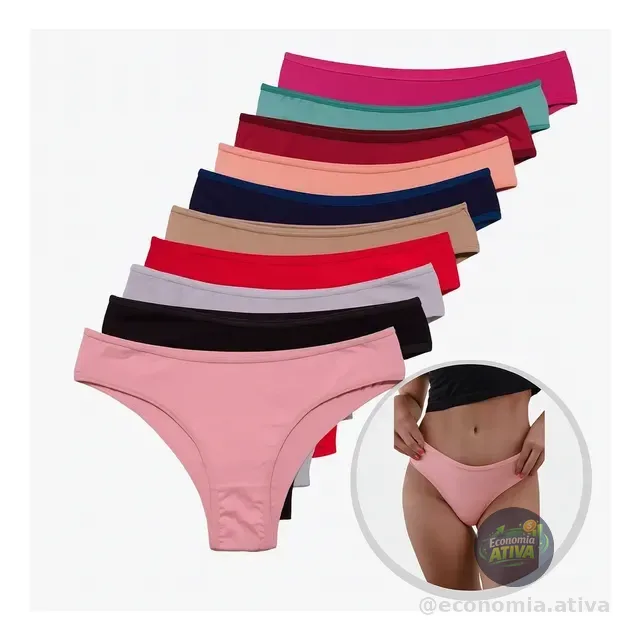 Kit 10 Calcinhas Algodão Tanga Lisa Conforto Basica Feminina