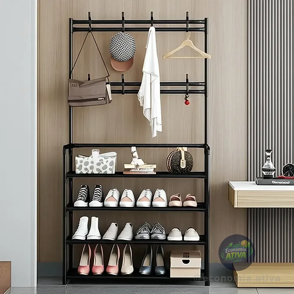 Sapateira Organizador Porta Sapatos 12 Pares Hw Com 8 Ganchos Cor Preto