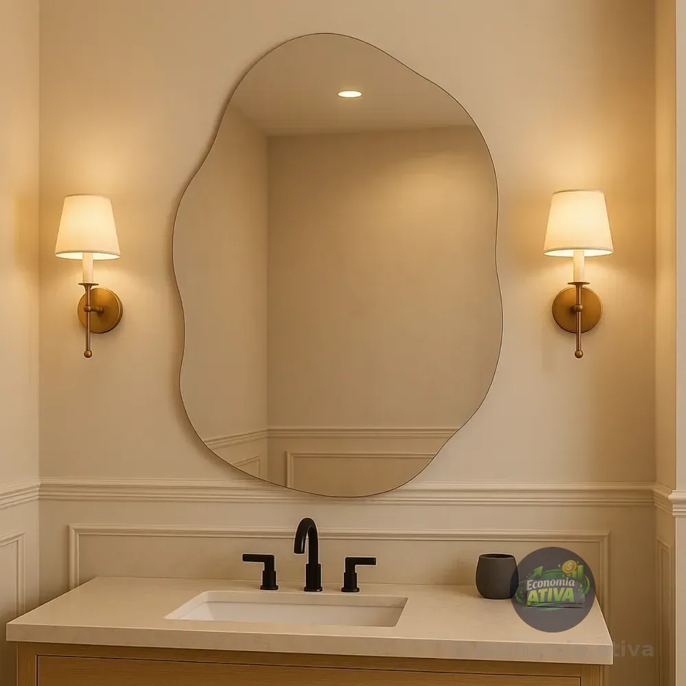 Espelho Vildrex Roma 70x50cm Design Moderno Lapidado Luxo Suporte