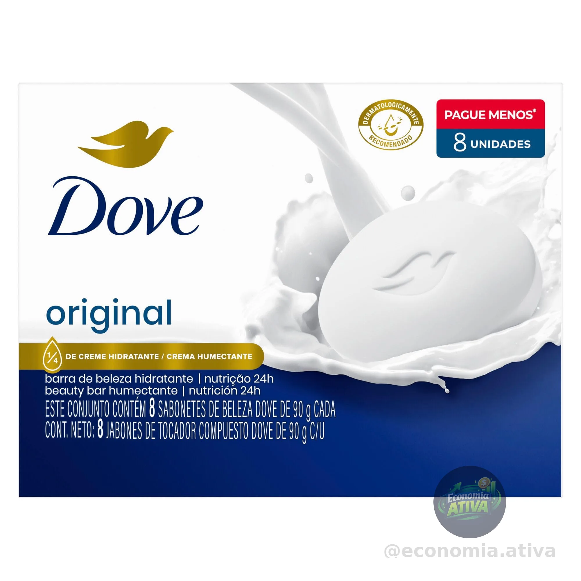 Dove Sabonete Em Barra Branco 90G - 8 Unidades
