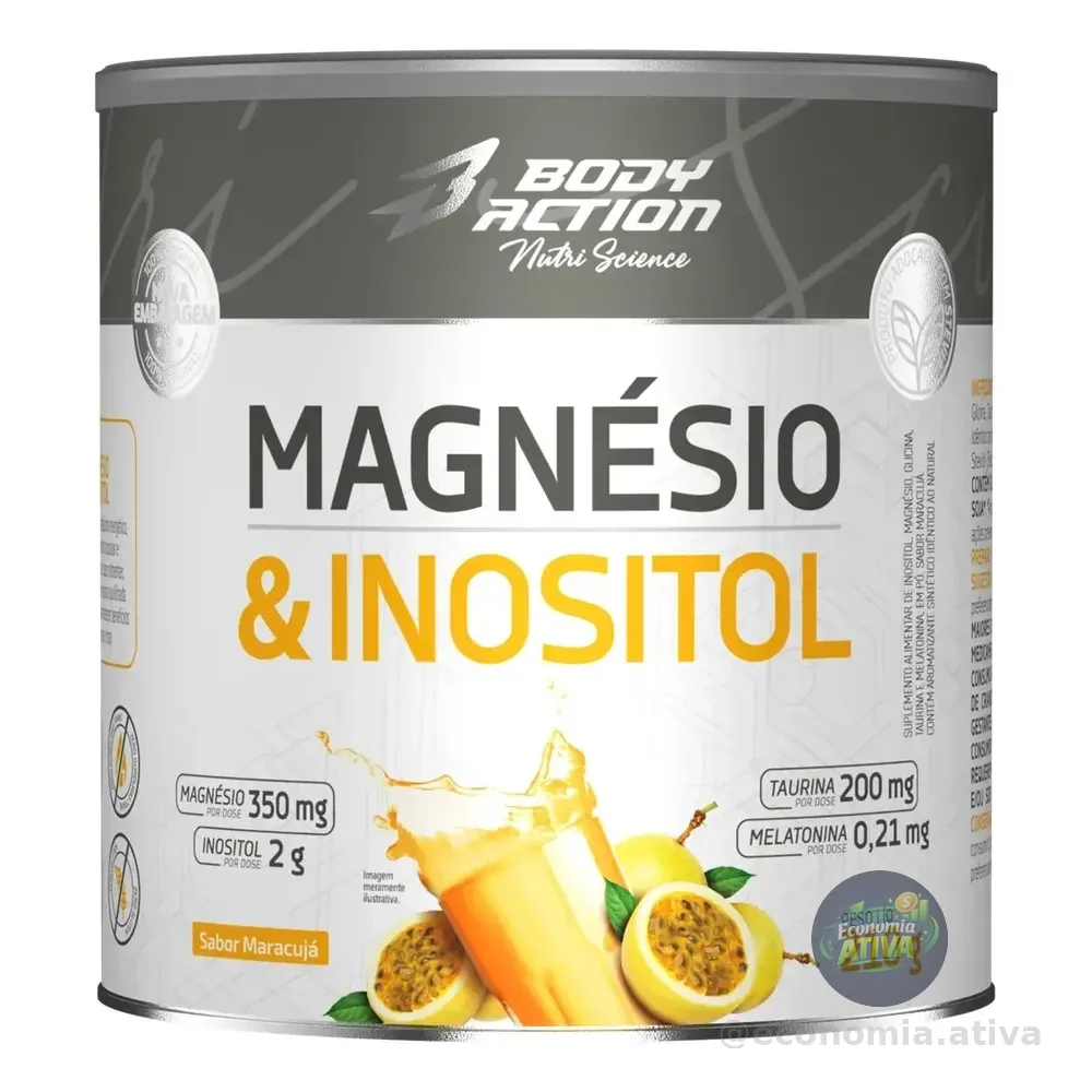Magnésio E Inositol Taurina Melatonina 210g Bodyaction Sabor Maracujá