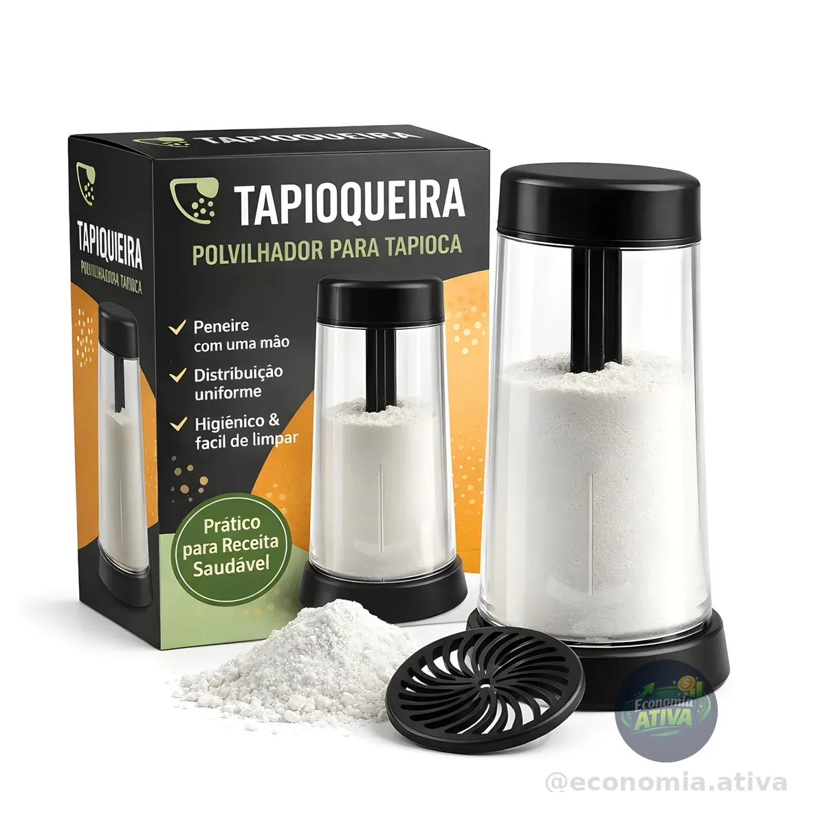 Tapioqueira Polvilhador para Tapioca – Peneira Manual para Farinha e Goma – Ideal para Tapioca, Panquecas e Receitas Saudáveis – Fácil de Usar e Limpar