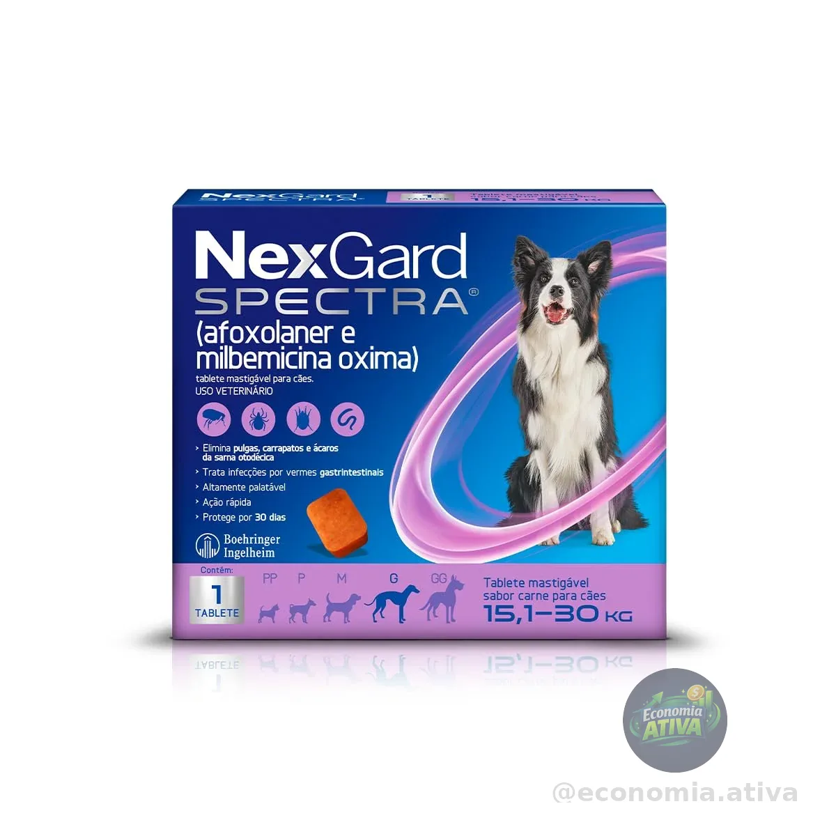 NexGard SPECTRA Antipulgas, Carrapatos e Vermífugo para Cães de 15,1 a 30kg - 1 tablete