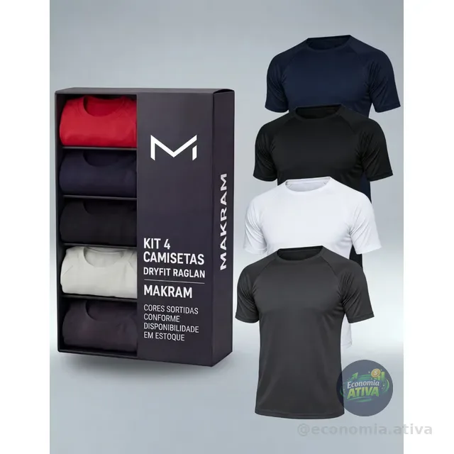 Kit 4 Camiseta Masculina Dry Fit Raglan Lisa Basica Academia