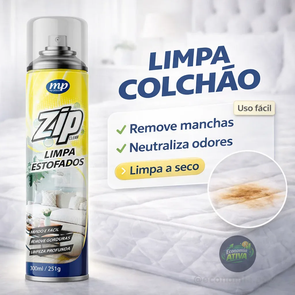 Limpa Estofado Colchão Sofá Spray Zip Clean Espuma Seca Remove Manchas Odor Fácil Uso