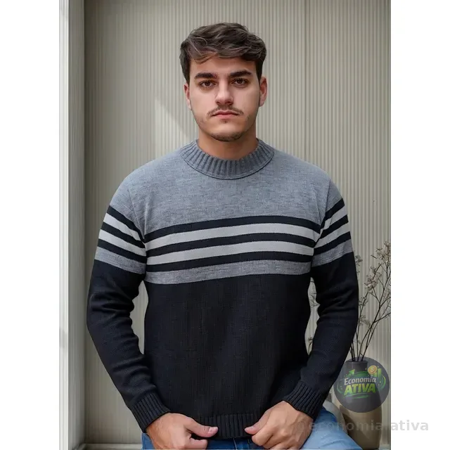Suéter Blusa De Tricot Masculino Listrado Blusa Lã Masculina