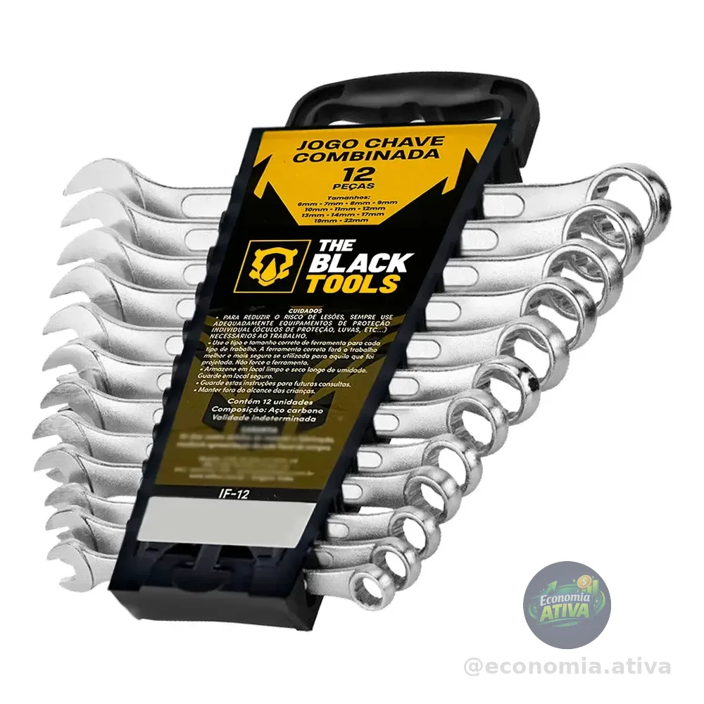 Jogo De Chave Boca E Estrela Combinada 12 Pçs Aço 6 22 Mm Cromada If-12 The Black Tools