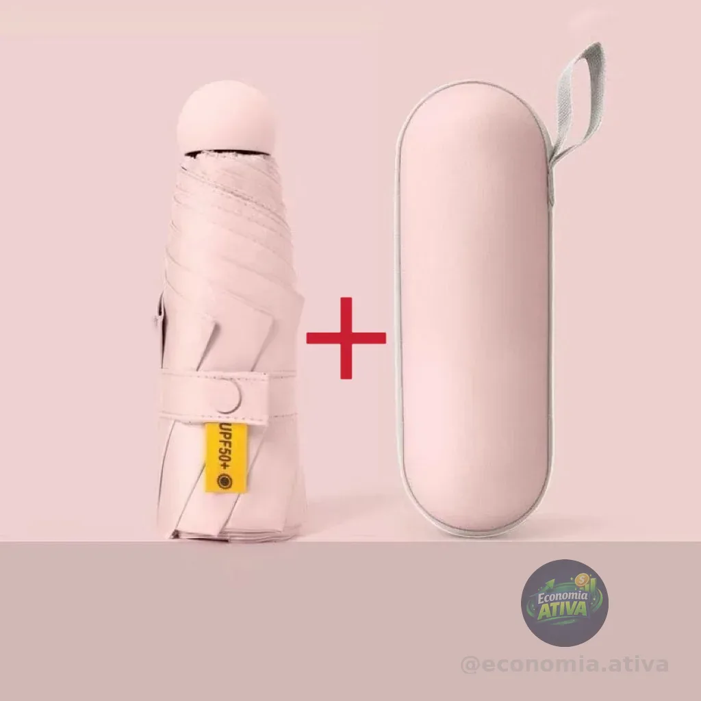 Mini Guarda-Chuva Cápsula Portátil UPF50+ Compacto  com Estojo Proteção Sol e Chuva