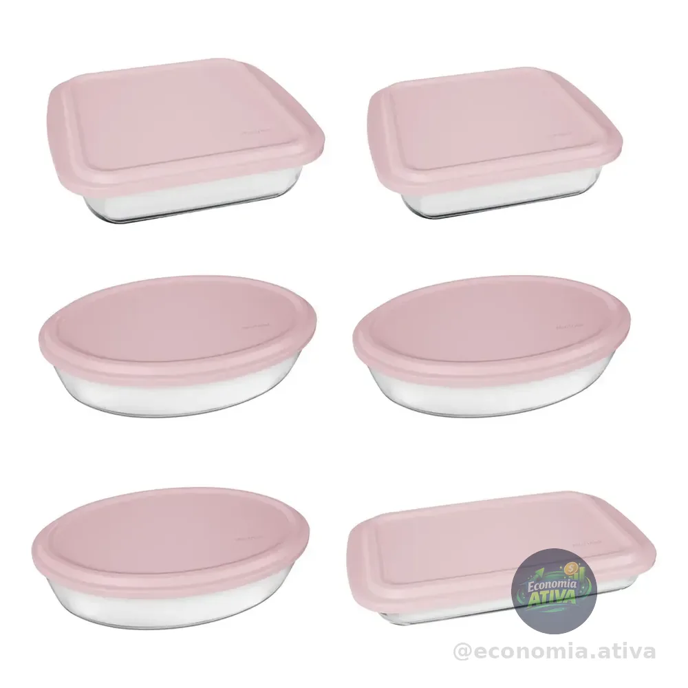 Conjunto Assadeiras 6 Peças Com Tampa Cor Rosa - Marinex