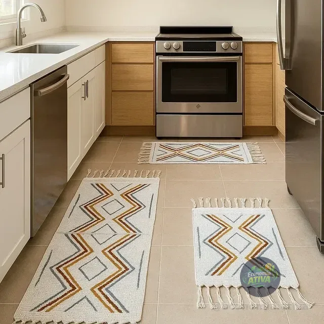Jogo De Passadeira E Tapetes Para Cozinha Minimalista 3 Pçs
