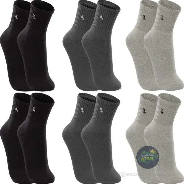 Kit 6 Pares Meias Lupo Cano Médio Esportivas Academia