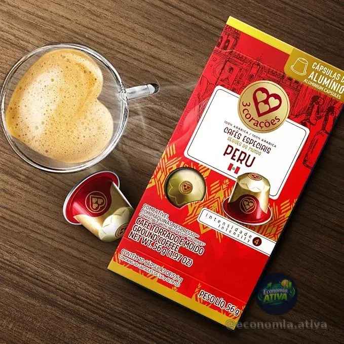 3 Corações Cápsulas de Café Regiões do Mundo Peru, Compatíveis com Nespresso, contém 10 cápsulas
