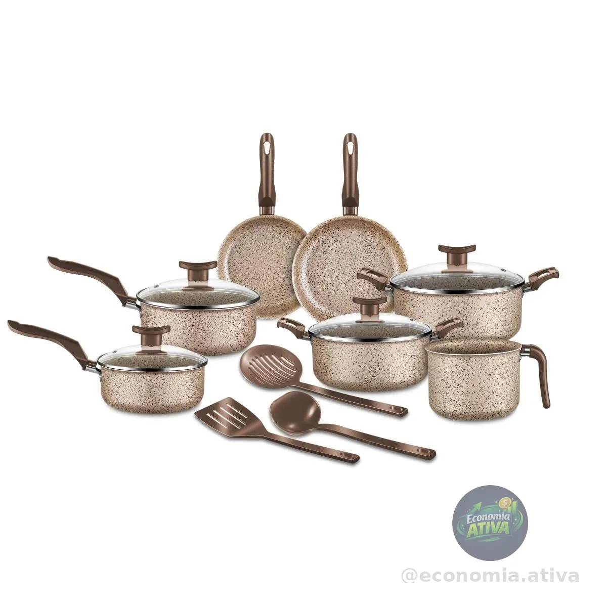 Jogo de Panelas 10 Peças Bianco Antiaderente com Tampa de Vidro