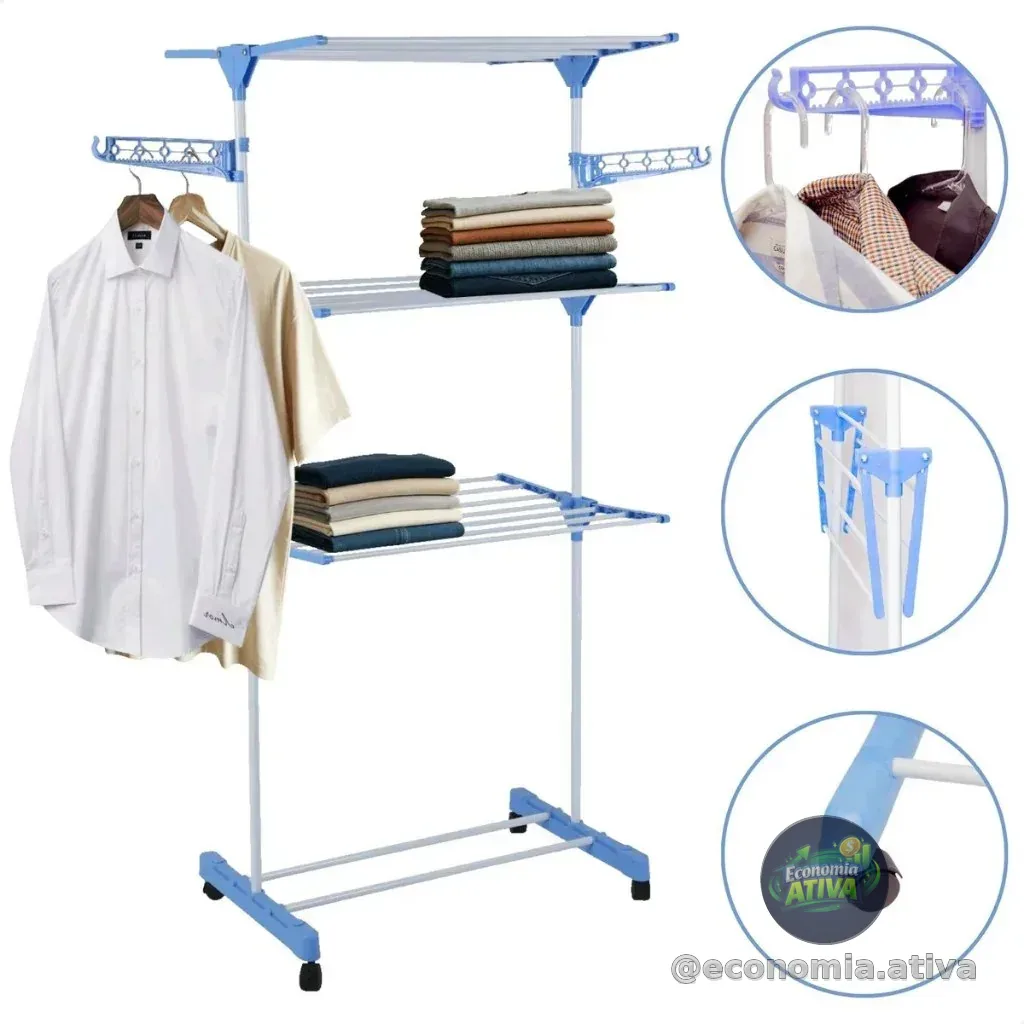 Varal De Chão Grande De Roupas 3 Andares