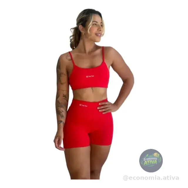 Conjunto Fitness Virginia Top Shorts Meia Coxa Cintura Alta