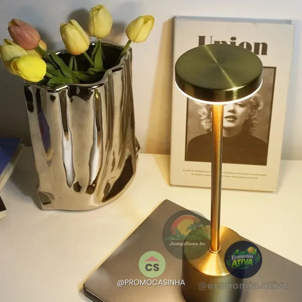 Luminária de Mesa Abajur Cabeceira Escrivaninha LED 3 em 1 Recarregável Tipo C