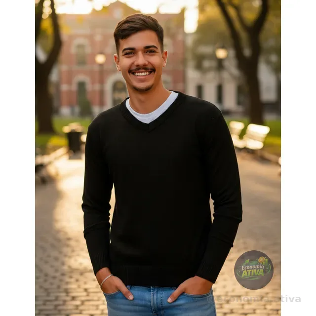 Sueter Masculino Gola V Pullôver Tricot Blusa Frio Casaco Lã (8 cores)