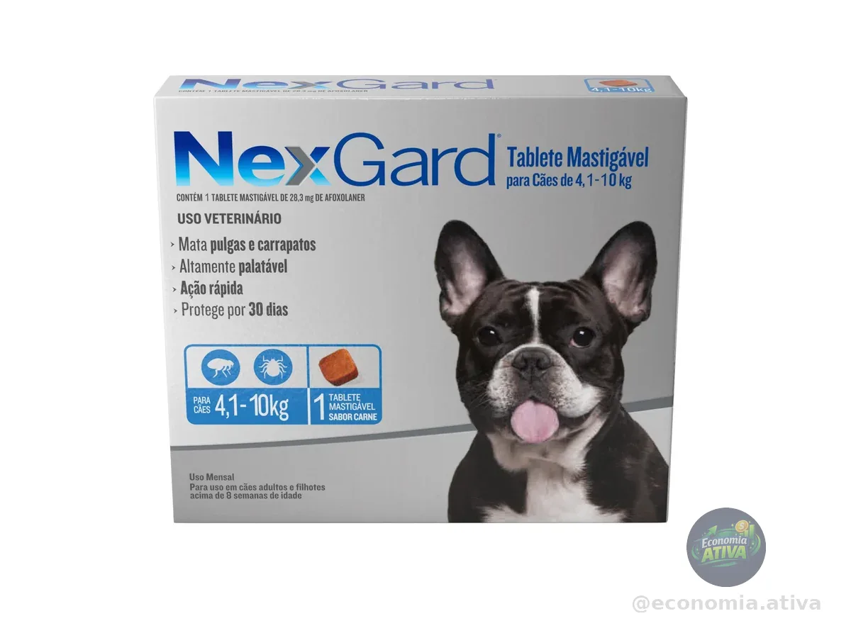 NexGard Antipulgas e Carrapatos para Cães de 4,1 a 10kg, 1 tablete