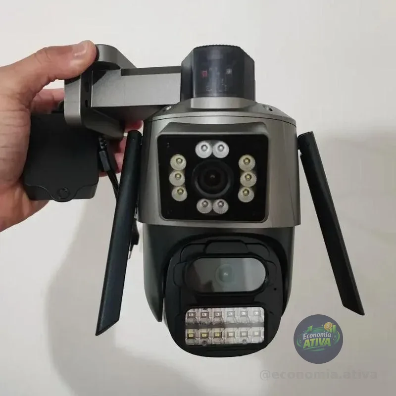 Câmera Segurança Wifi Ip Lente Dupla 2x 3mp Externa 360° A Prova Dágua Cor Cinza