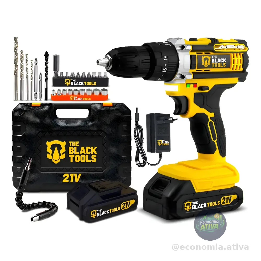 Parafusadeira Furadeira De Impacto The Black Tools Profissional Tb-21px 2 Baterias Com Maleta 60hz Amarelo 127/220v