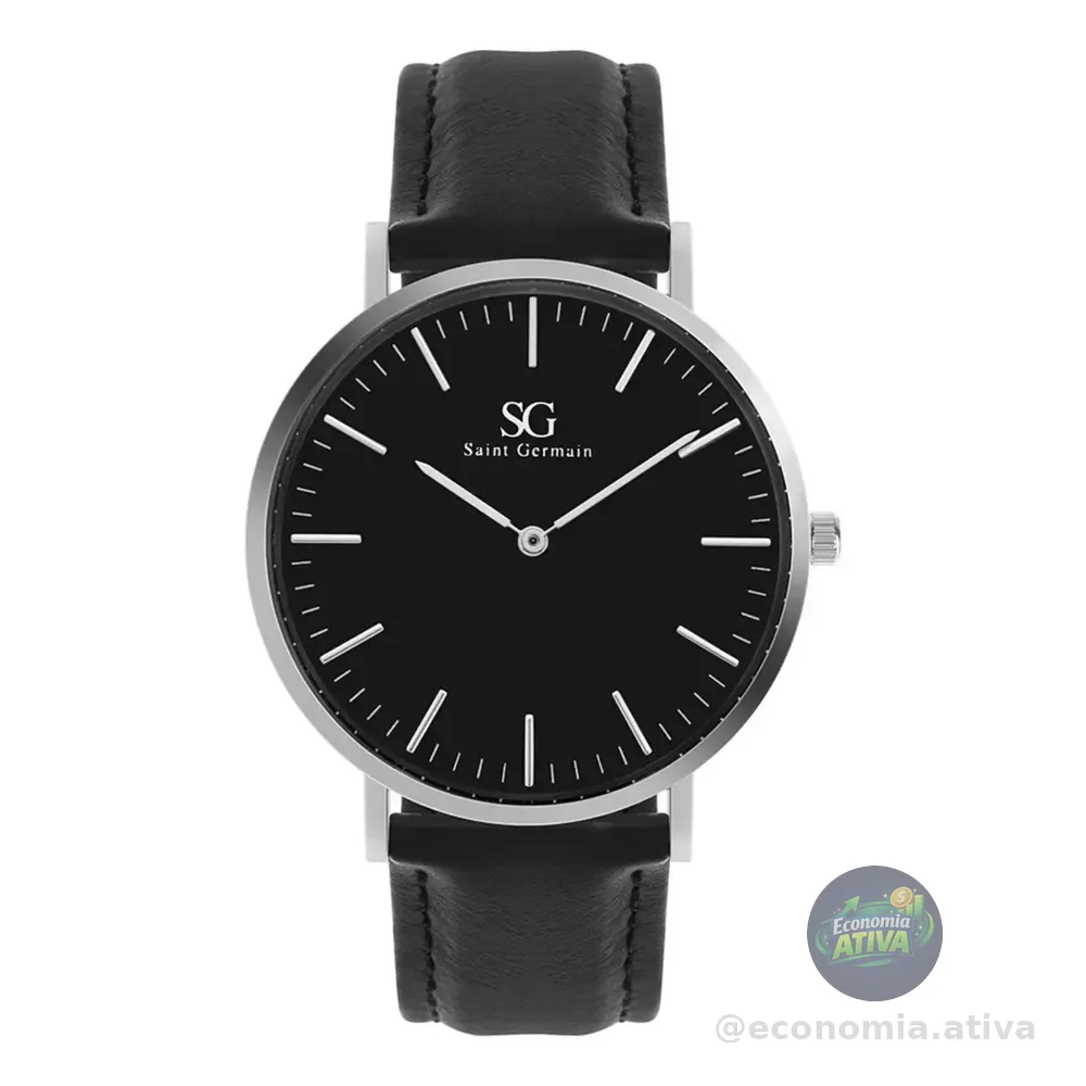 Relógio Saint Germain Murray Black Hill 40mm Cor Da Correia Preto Cor Do Bisel Prateado Cor Do Fundo Preto
