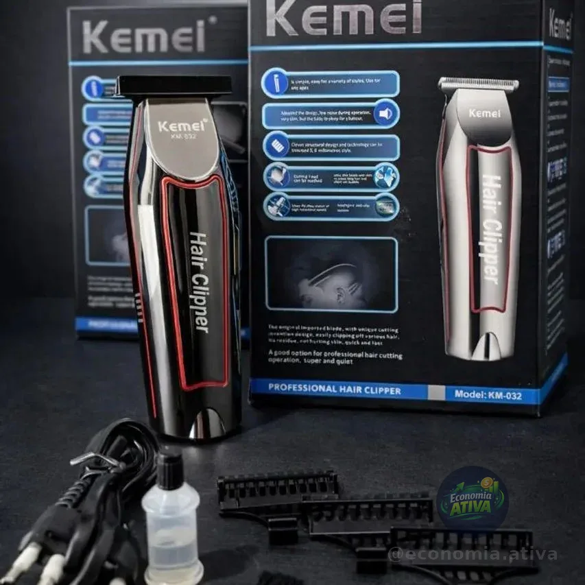 Máquina De Acabamento Sem Fio Kemei Km-032 Prateada 3 Pentes