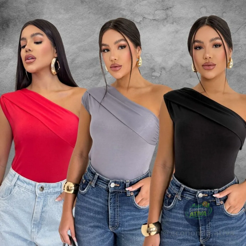 🚨 Kit 3 blusinhas Feminina Ombro Só Ribana Canelada