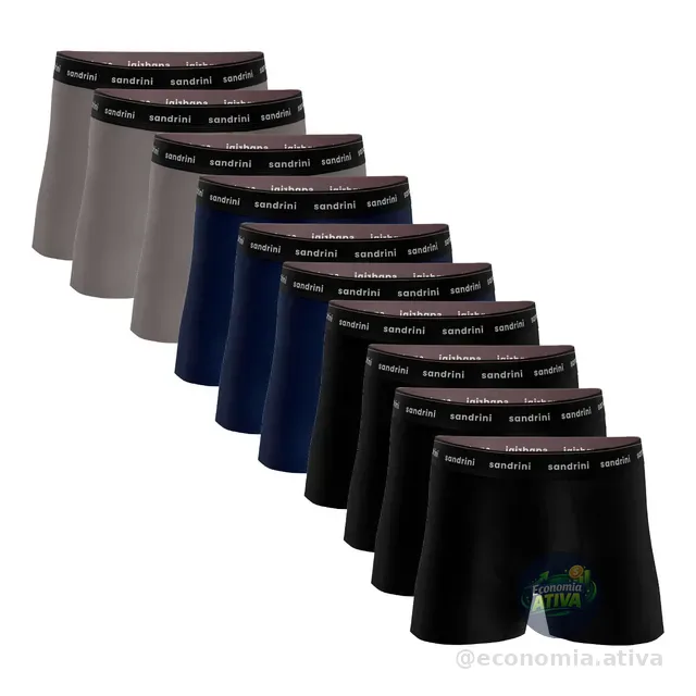 Kit 10 Cuecas Boxer Sandrini Masculinas Algodão Conforto