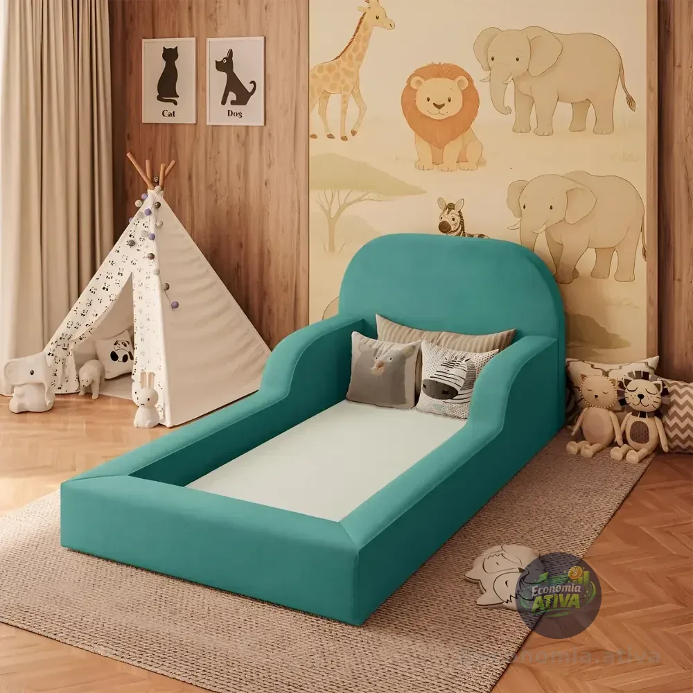 Cama Colchão Montessoriana Infantil Proteção Lateral Balaqui Cor Azul