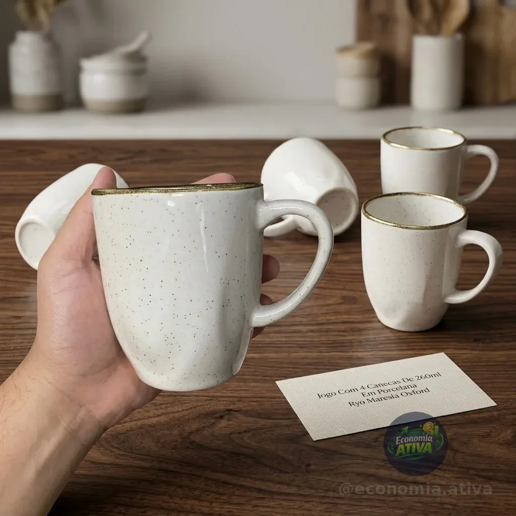 Jogo Com 4 Canecas De 260ml Em Porcelana Ryo Maresia Oxford
