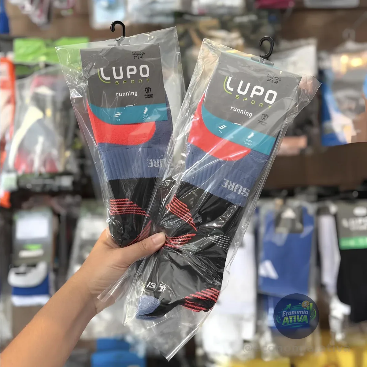 Kit 2 Meias Corrida Lupo Dry Fit Cano Médio Anti Bolha Poliamida