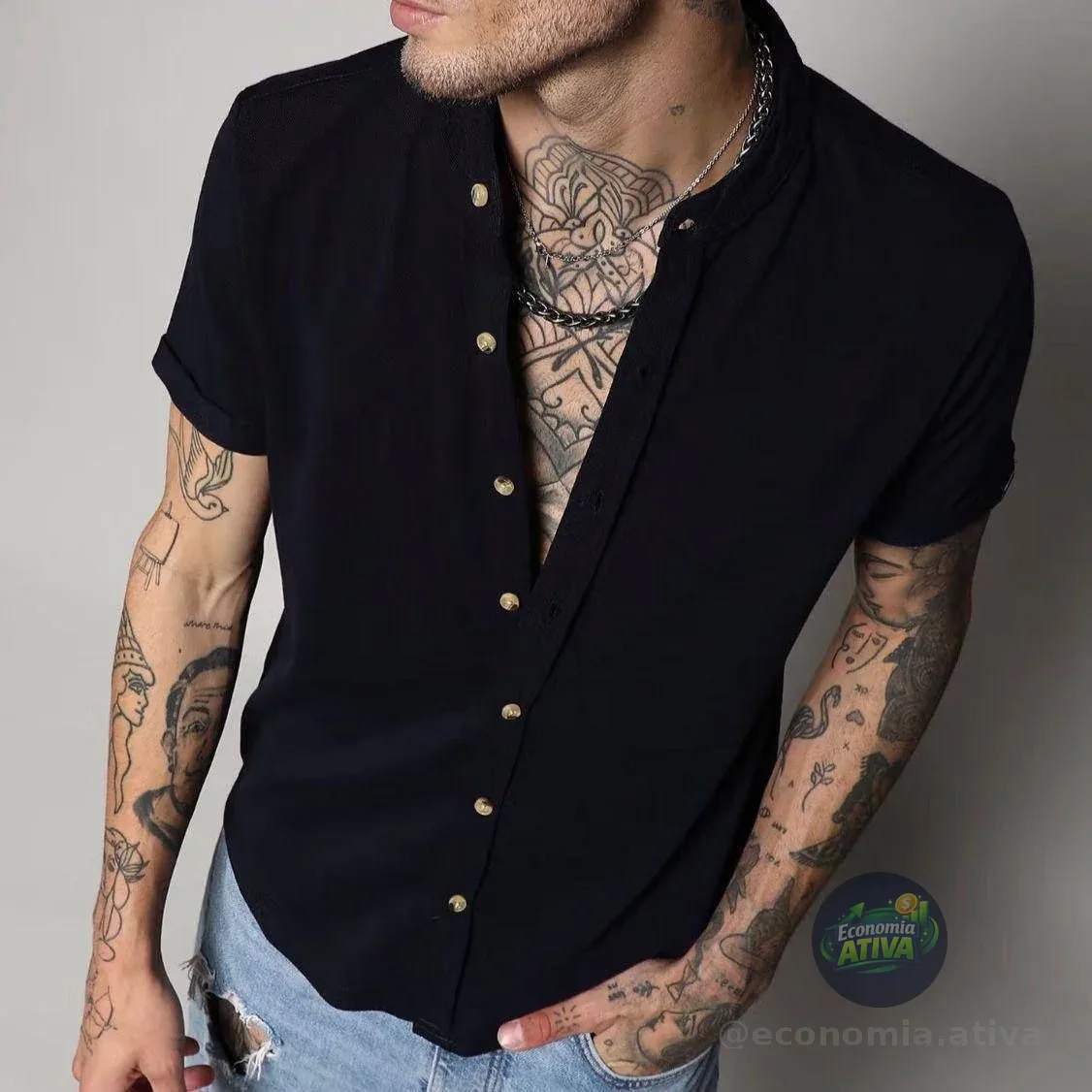 Camisa Slim Fit Social Masculina Gola Padre