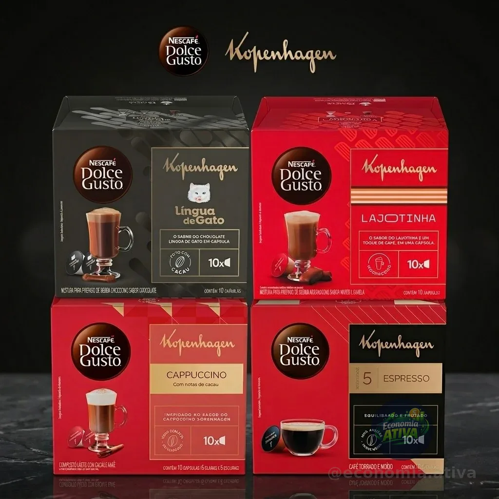 Kit Dolce Gusto + KOPENHAGEN - 40 cápsulas - Língua de Gato, Lajotinha, Cappuccino e Espresso