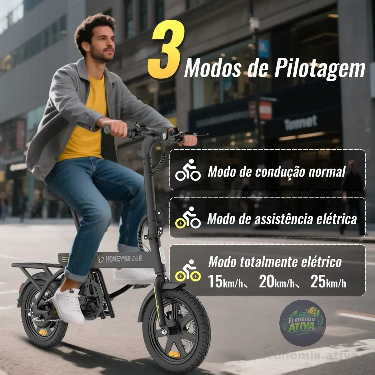 Honeywhale B20 Bicicleta Elétrica, 440w-35km-25km/h-120kg