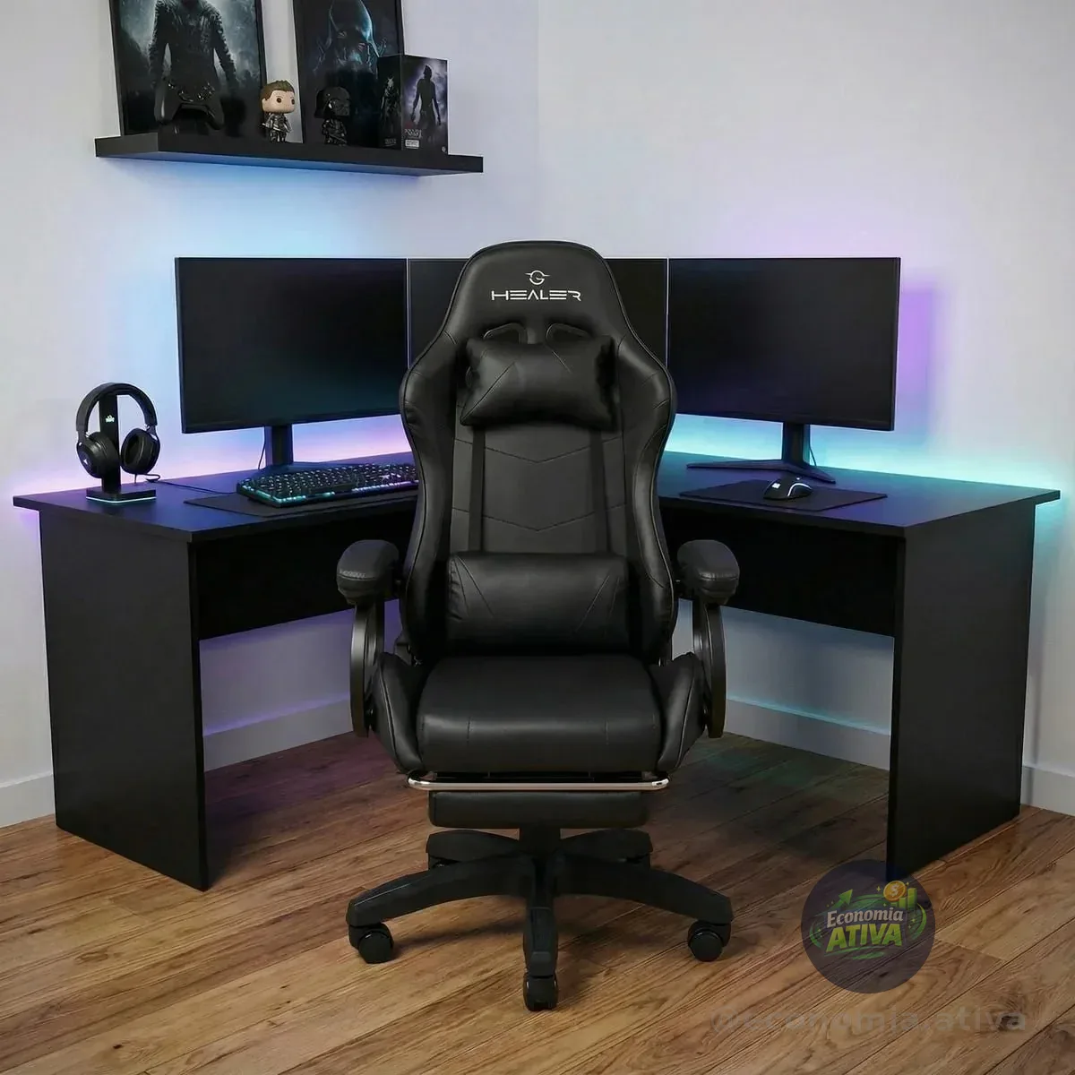 Cadeira Gamer Preto Healer Level Reclinável Com Apoio Pés