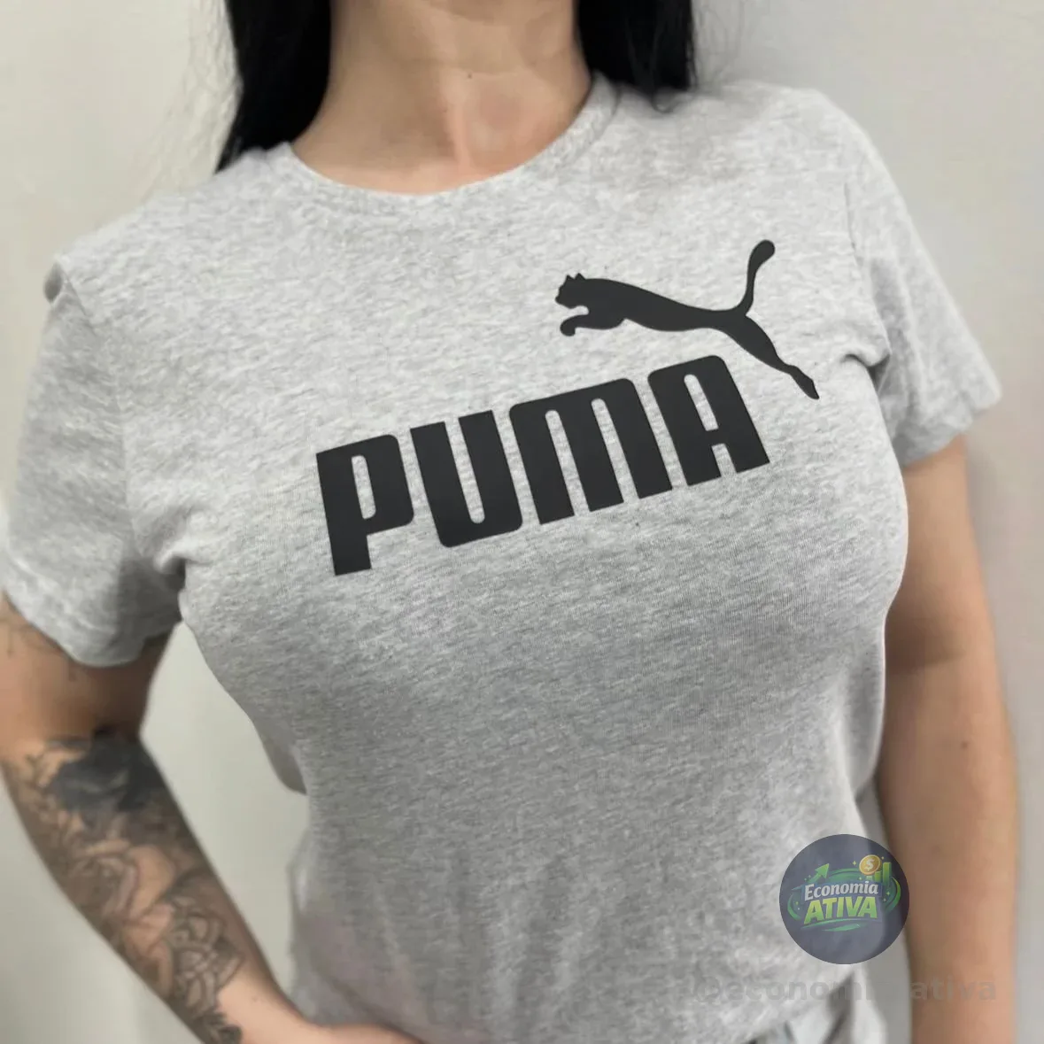 Camisa Feminina Ess No. 1 Logo Tee Puma Light Gray Heather