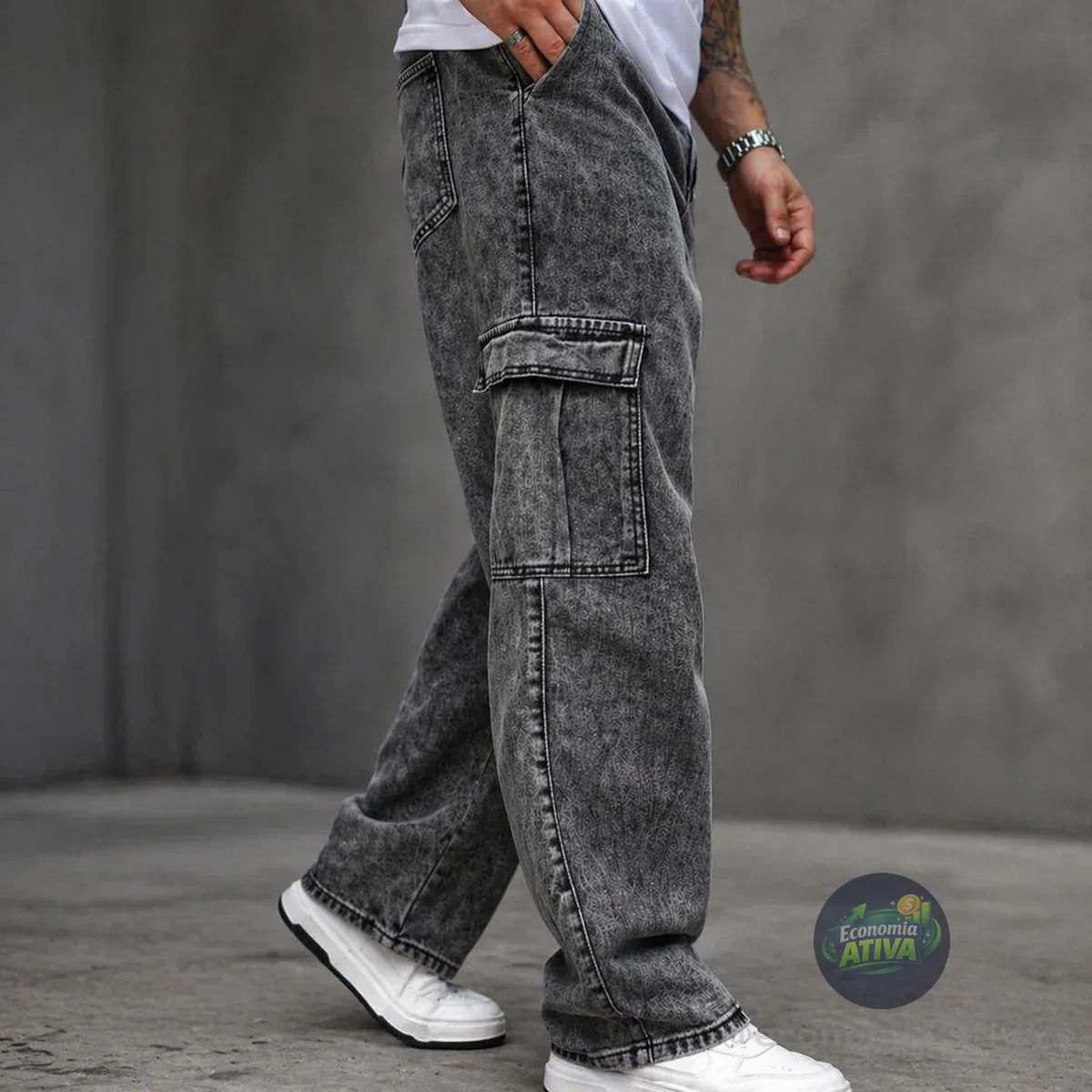 Calça Cargo Masculina Jeans Streetwear