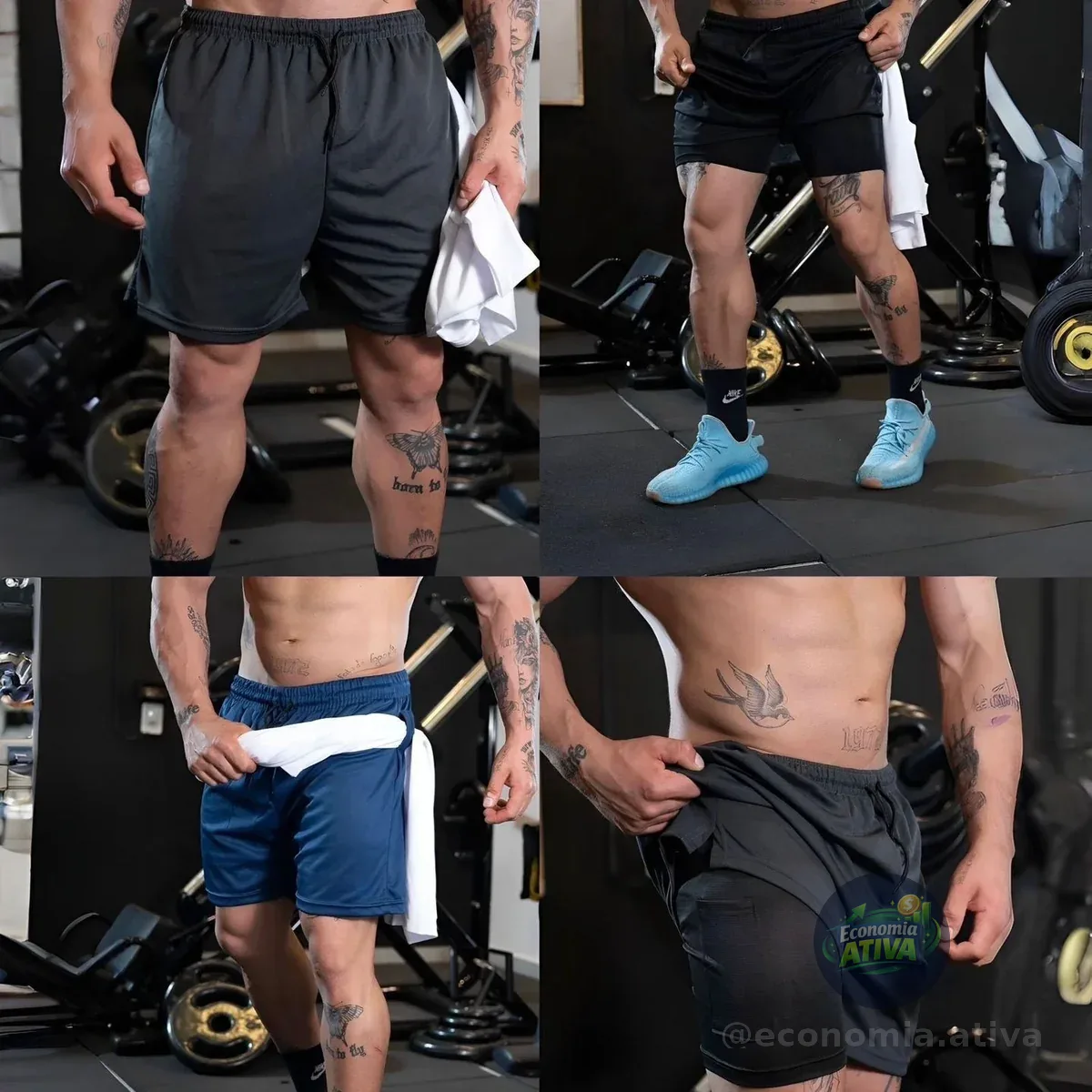 Kit 3 Shorts 2 Em 1 Duplo Bolso Para Academia Treino Corrida