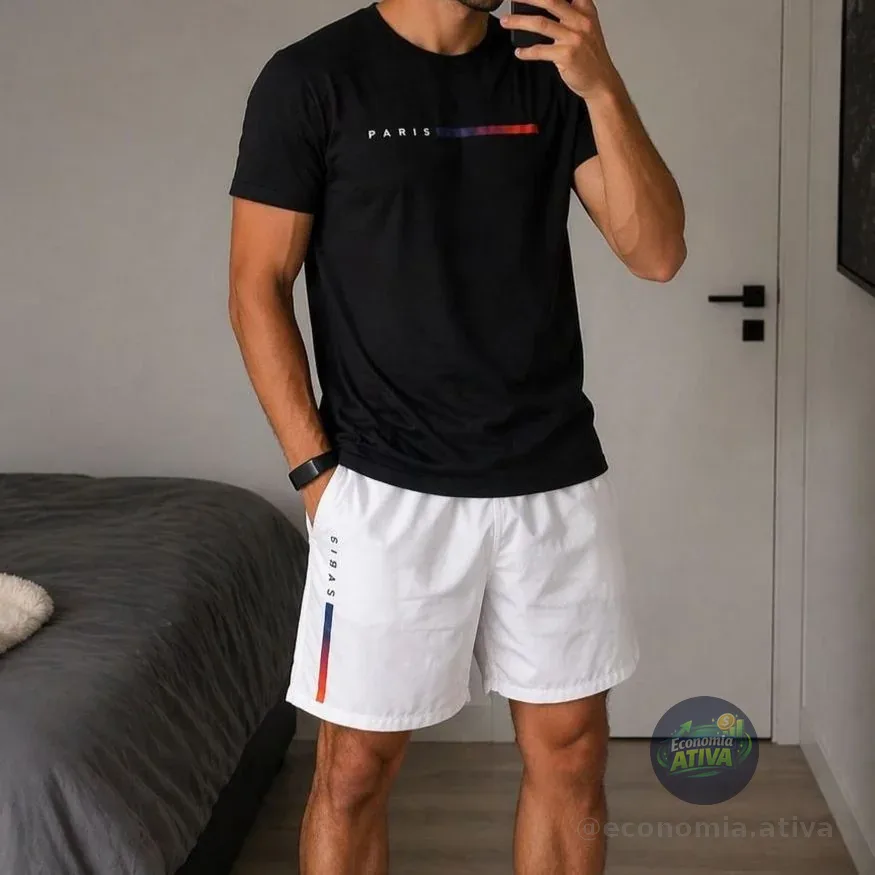 Conjunto Masculino Streetwear Paris Urbano Camiseta E Short