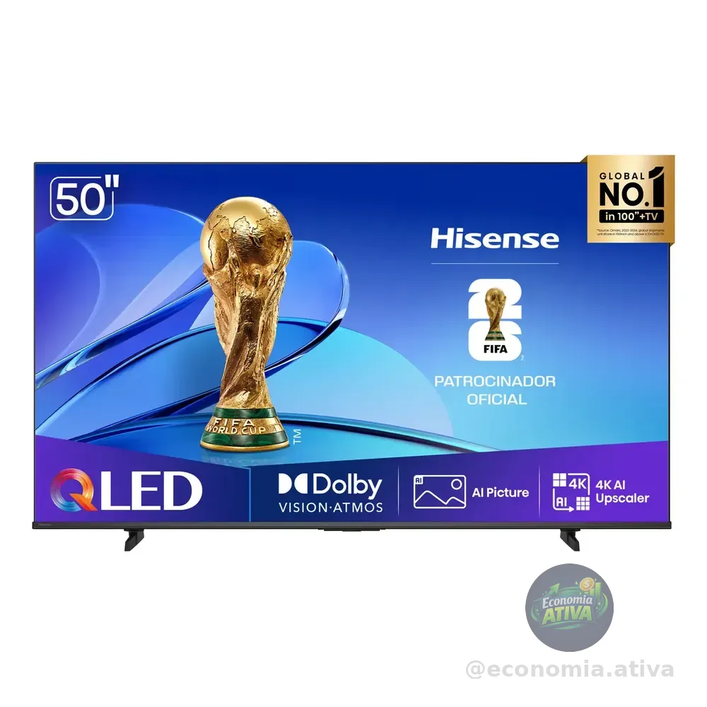 Hisense Smart Tv 4k 50  Polegadas 50q6qv Qled Com Dolby Vision, Hdr10+, HLG, Filmmaker Mode, Dolby Gaming, Dolby Atmos, Compatibilidade Alexa E Google