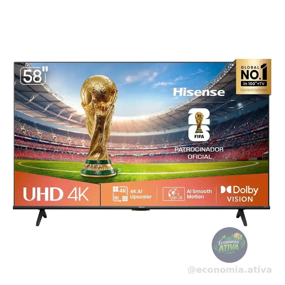 Hisense Smart Tv 4k 58 Polegadas 58a6nv Com Dolby Vision, Hdr10, HLG, Dolby Gaming, Film Maker, Dts Virtual X, Compatibilidade Alexa E Google Home