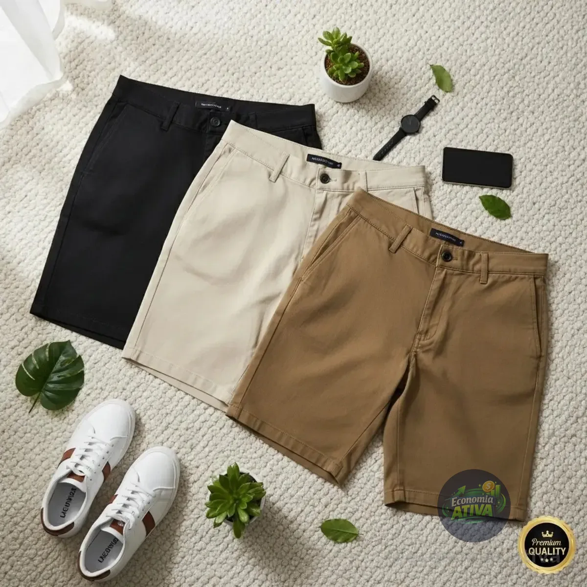 Kit 3 Bermuda Masculina Sarja Short Jeans Social Brim Lisa