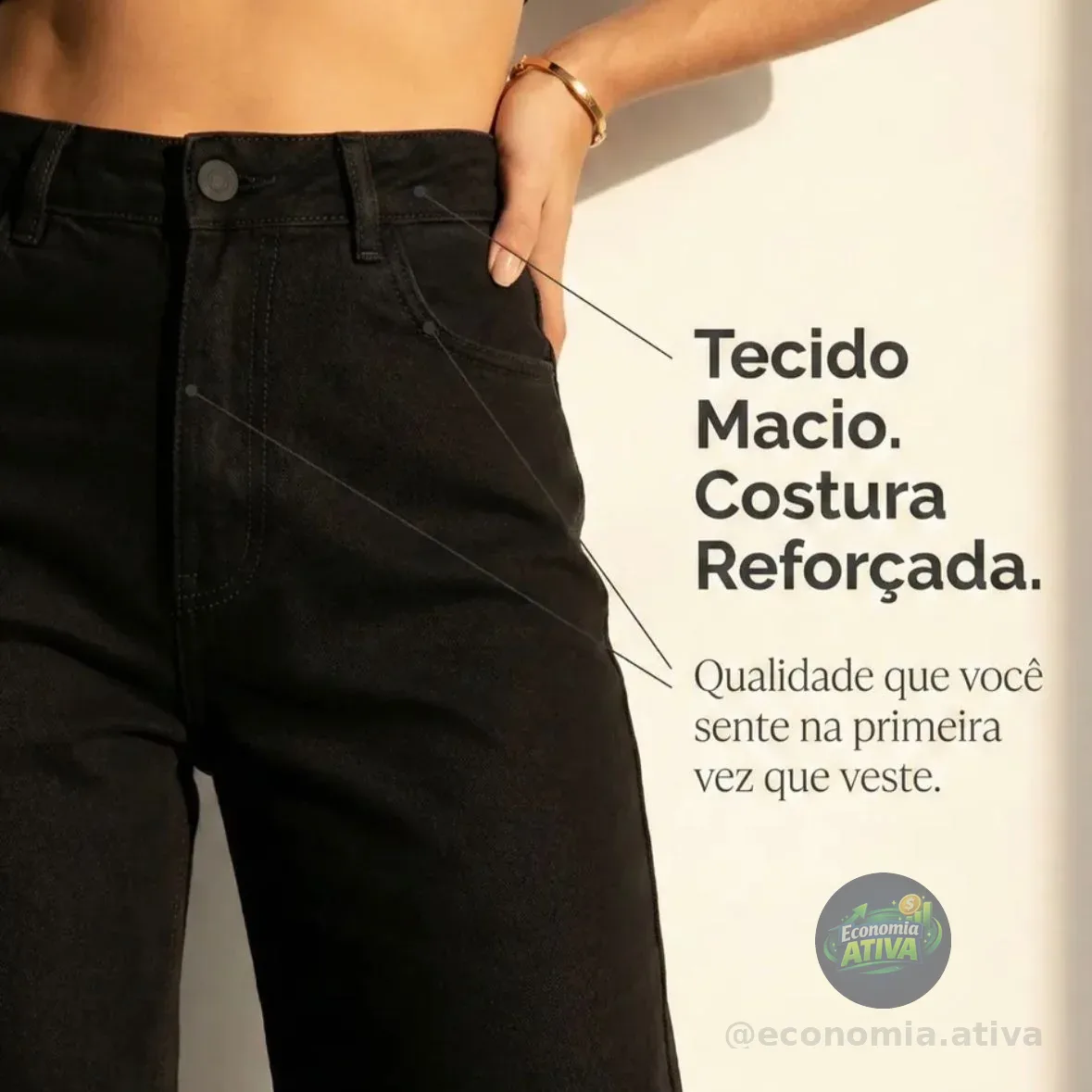 Calça Jeans Feminina Wide Leg Cintura Alta Pantalona