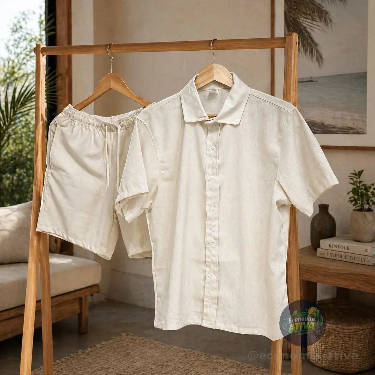 Conjunto Masculino Linho Camisa Shorts Mauricinho Com Bolso (4 cores)