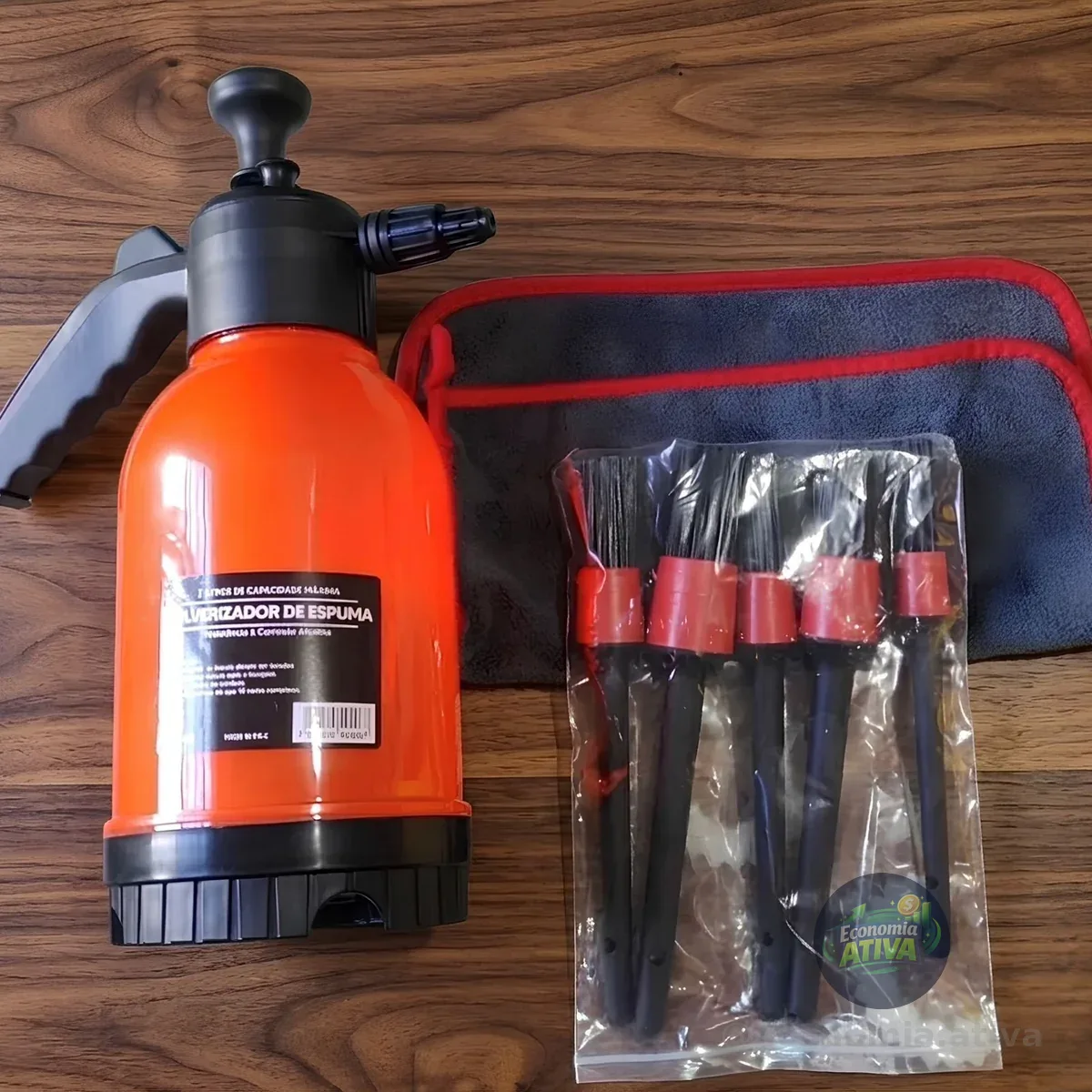 Kit Pulverizador Profissional Híbrido 3 Em 1 Pressão 2 Litros Cor Laranja + Pincel + Toalha Automotivo